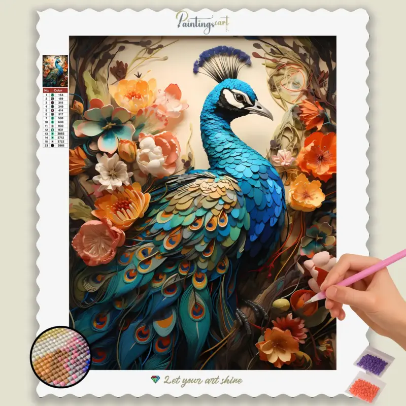 Spring_Origami_463835_base-diamond-painting-paintingscart Colorful Flowers and Peacock
