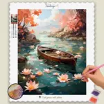 Flowers and Boat in a Lake