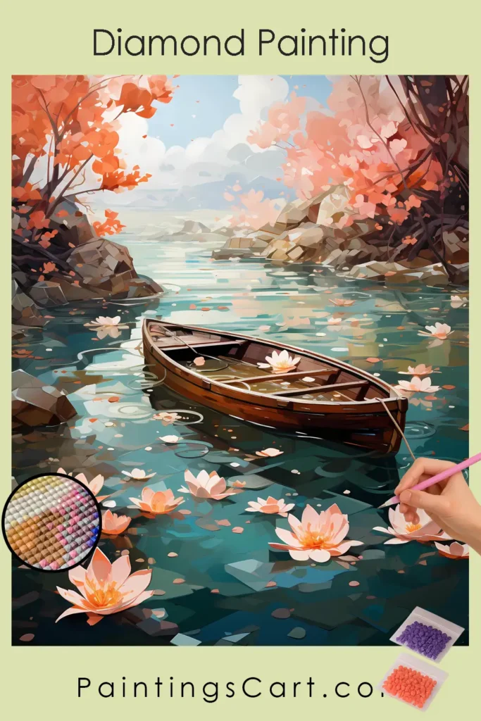 Flowers and Boat in a Lake