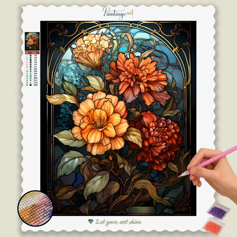 Stained_Glass_753971_base-diamond-painting-paintingscart Colorful Flowers Stained Glass