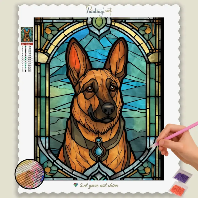 Stained_Glass_Dogs_294104_base-diamond-painting-paintingscart German Shepherds Stained Glass