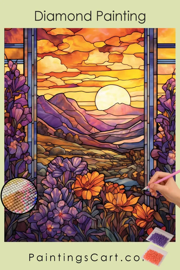 Sunrise in Mountains Stained Glass