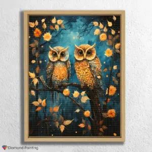 Owls in Starry Fall Night