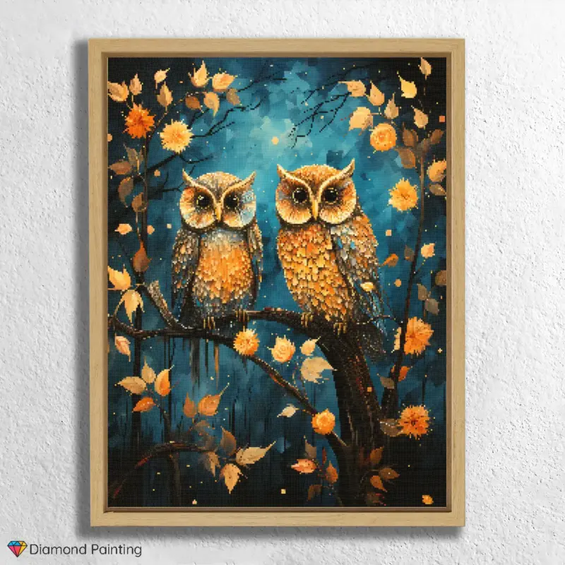 Owls in Starry Fall Night