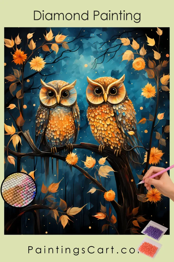 Owls in Starry Fall Night